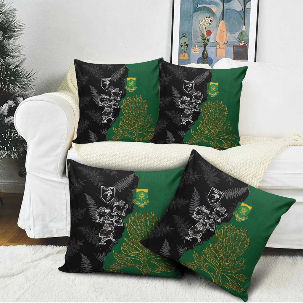 Aotearoa South Africa Rugby Freedom Cup Pillow Cover Kiwi Warriors Haka with King Protea Symbol LT03 - Polynesian Pride