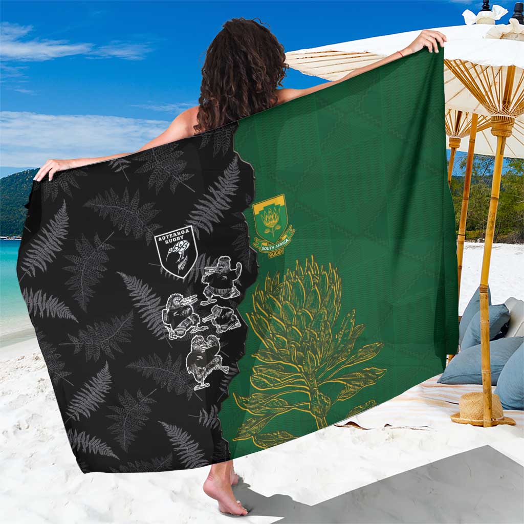Aotearoa South Africa Rugby Freedom Cup Sarong Kiwi Warriors Haka with King Protea Symbol - Polynesian Pride