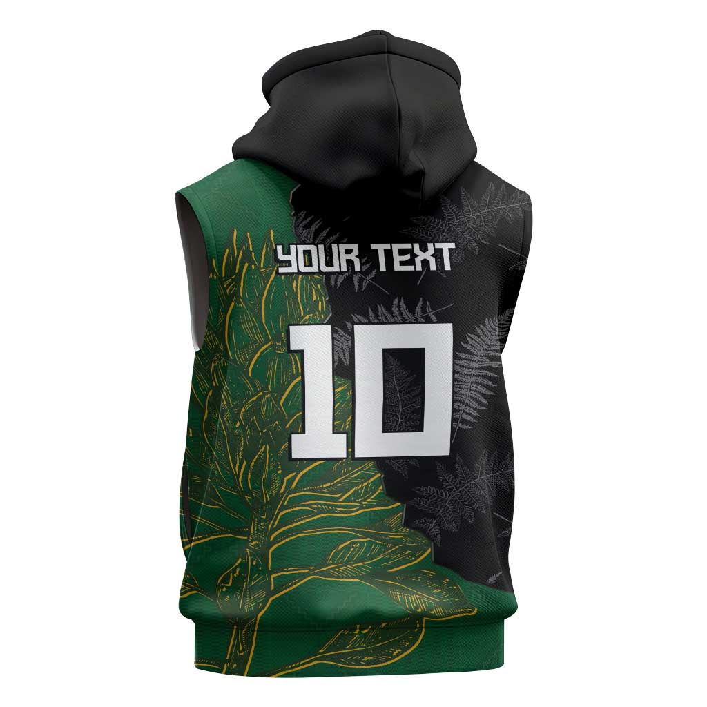 Custom Aotearoa South Africa Rugby Freedom Cup Sleeveless Hoodie Kiwi Warriors Haka with King Protea Symbol LT03 - Polynesian Pride