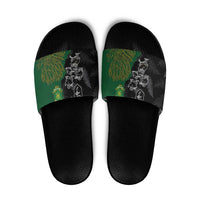 Aotearoa South Africa Rugby Freedom Cup Slide Sandals Kiwi Warriors Haka with King Protea Symbol LT03 Green - Polynesian Pride