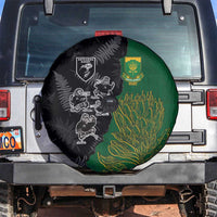 Aotearoa South Africa Rugby Freedom Cup Spare Tire Cover Kiwi Warriors Haka with King Protea Symbol LT03 Green - Polynesian Pride