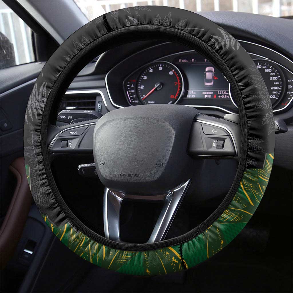 Aotearoa South Africa Rugby Freedom Cup Steering Wheel Cover Kiwi Warriors Haka with King Protea Symbol LT03 - Polynesian Pride