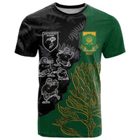 Custom Aotearoa South Africa Rugby Freedom Cup T Shirt Kiwi Warriors Haka with King Protea Symbol LT03 Green - Polynesian Pride