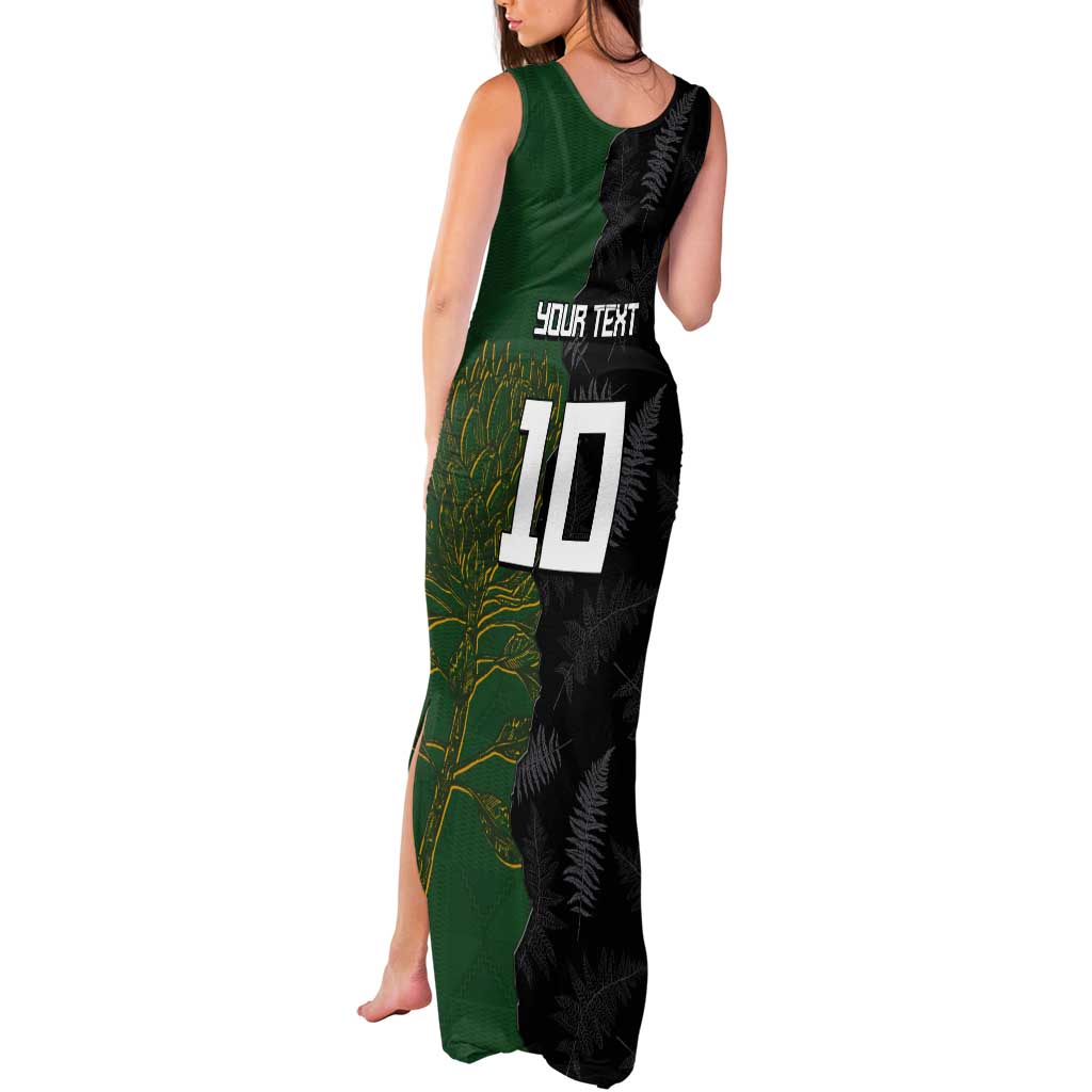 Custom Aotearoa South Africa Rugby Freedom Cup Tank Maxi Dress Kiwi Warriors Haka with King Protea Symbol LT03 - Polynesian Pride