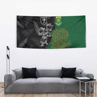 Aotearoa South Africa Rugby Freedom Cup Tapestry Kiwi Warriors Haka with King Protea Symbol - Polynesian Pride
