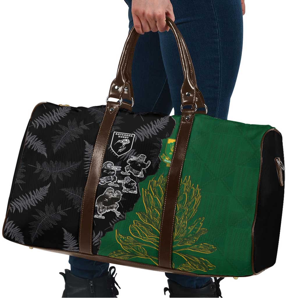 Aotearoa South Africa Rugby Freedom Cup Travel Bag Kiwi Warriors Haka with King Protea Symbol LT03 - Polynesian Pride
