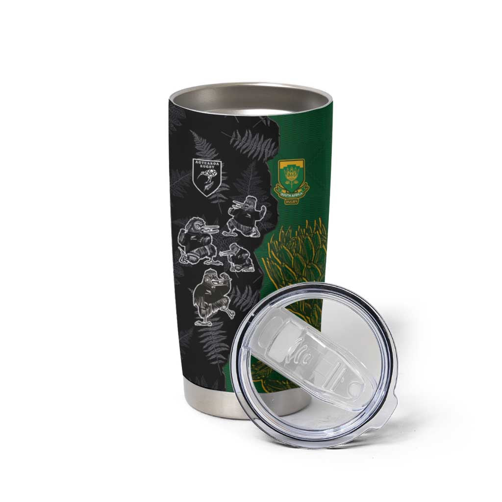 Custom Aotearoa South Africa Rugby Freedom Cup Tumbler Cup Kiwi Warriors Haka with King Protea Symbol LT03 - Polynesian Pride