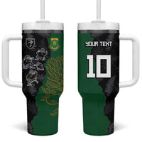Custom Aotearoa South Africa Rugby Freedom Cup Tumbler With Handle Kiwi Warriors Haka with King Protea Symbol LT03 One Size: 40 oz Green - Polynesian Pride
