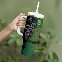 Custom Aotearoa South Africa Rugby Freedom Cup Tumbler With Handle Kiwi Warriors Haka with King Protea Symbol LT03 - Polynesian Pride
