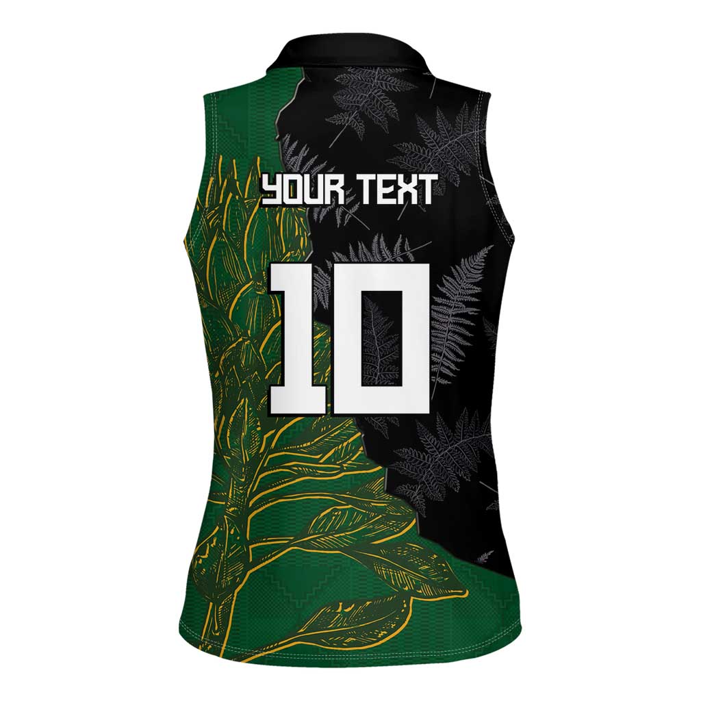 Custom Aotearoa South Africa Rugby Freedom Cup Women Sleeveless Polo Shirt Kiwi Warriors Haka with King Protea Symbol LT03 - Polynesian Pride