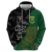 Custom Aotearoa South Africa Rugby Freedom Cup Zip Hoodie Kiwi Warriors Haka with King Protea Symbol LT03 - Polynesian Pride