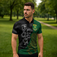 Custom Aotearoa South Africa Rugby Freedom Cup Zipper Polo Shirt Kiwi Warriors Haka with King Protea Symbol LT03 - Polynesian Pride