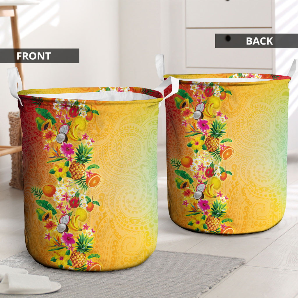 Hawaiian Tropical Fruits and Plants Laundry Basket Kakau Pattern Summer Vibe LT03 - Polynesian Pride