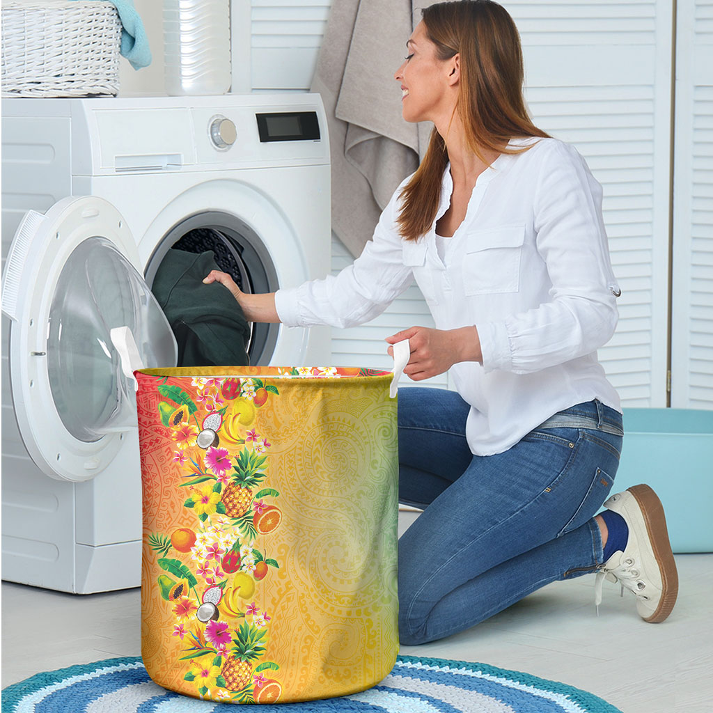 Hawaiian Tropical Fruits and Plants Laundry Basket Kakau Pattern Summer Vibe LT03 - Polynesian Pride