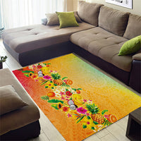 Hawaiian Tropical Fruits and Plants Area Rug Kakau Pattern Summer Vibe LT03 - Polynesian Pride