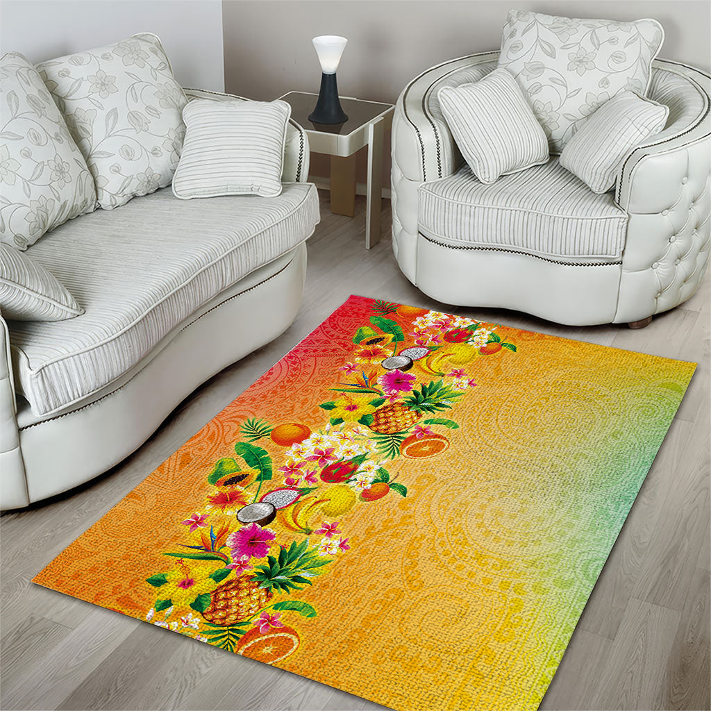 Hawaiian Tropical Fruits and Plants Area Rug Kakau Pattern Summer Vibe LT03 - Polynesian Pride