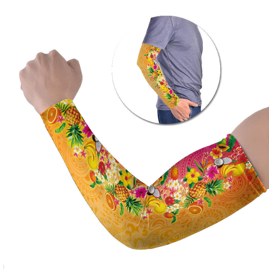 Hawaiian Tropical Fruits and Plants Arm Sleeves Kakau Pattern Summer Vibe LT03 Set of 2 Multicolor - Polynesian Pride
