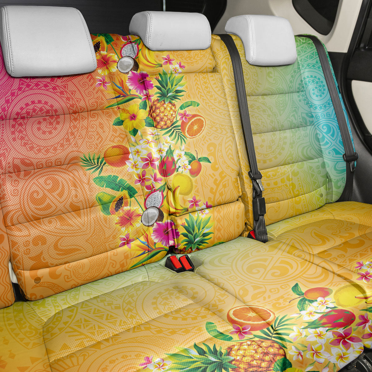 Hawaiian Tropical Fruits and Plants Back Car Seat Cover Kakau Pattern Summer Vibe LT03 - Polynesian Pride