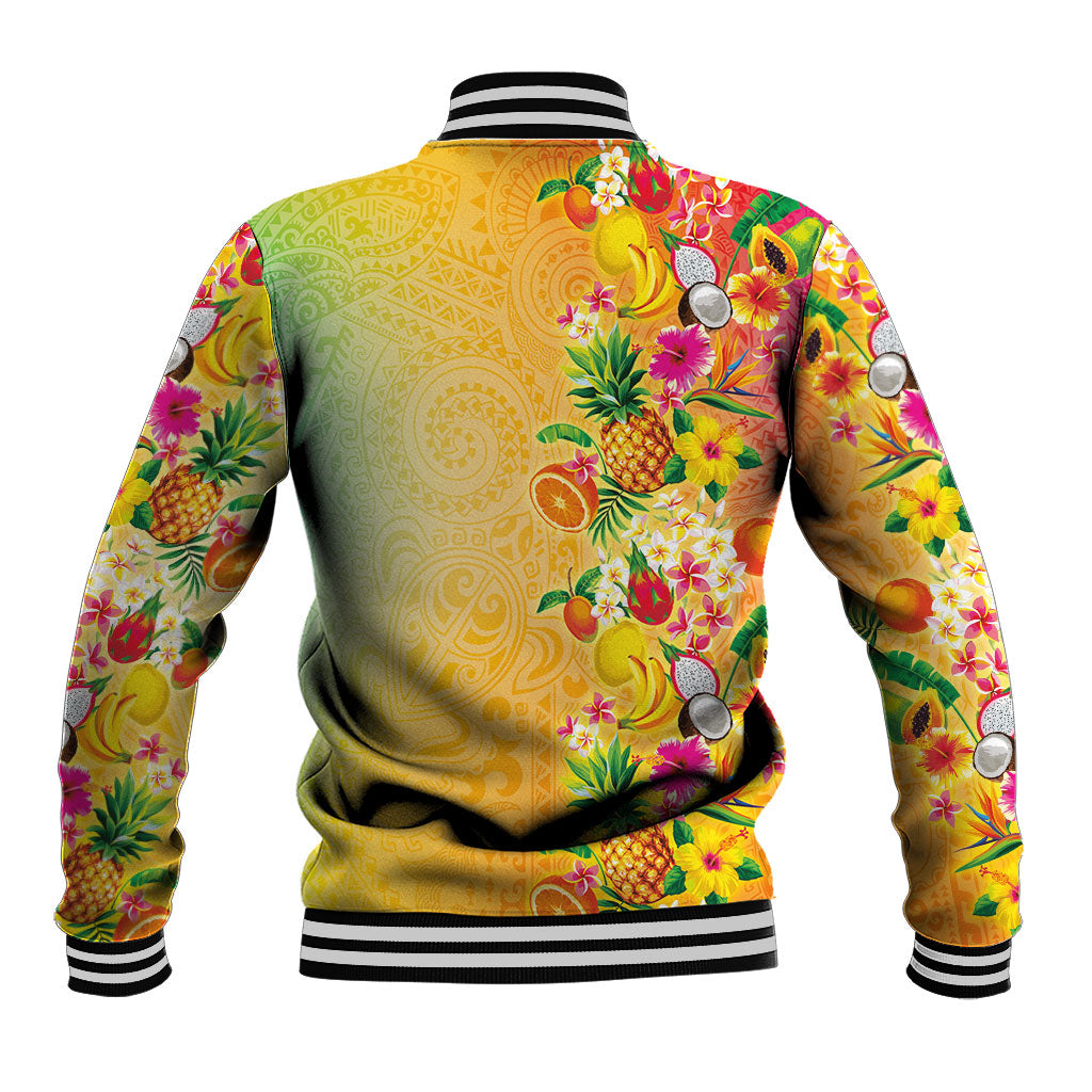Hawaiian Tropical Fruits and Plants Baseball Jacket Kakau Pattern Summer Vibe LT03 - Polynesian Pride