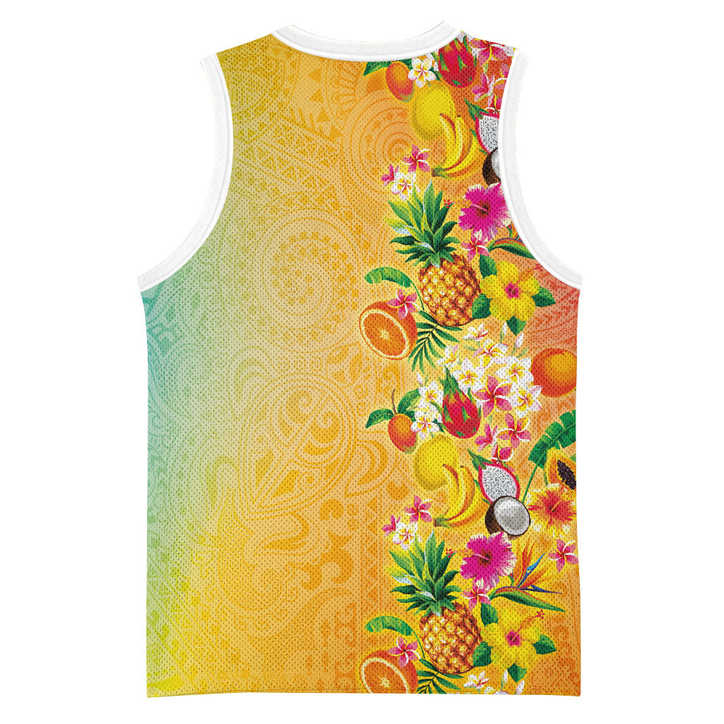 Hawaiian Tropical Fruits and Plants Basketball Jersey Kakau Pattern Summer Vibe LT03 - Polynesian Pride