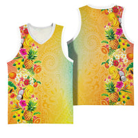 Hawaiian Tropical Fruits and Plants Basketball Jersey Kakau Pattern Summer Vibe LT03 - Polynesian Pride