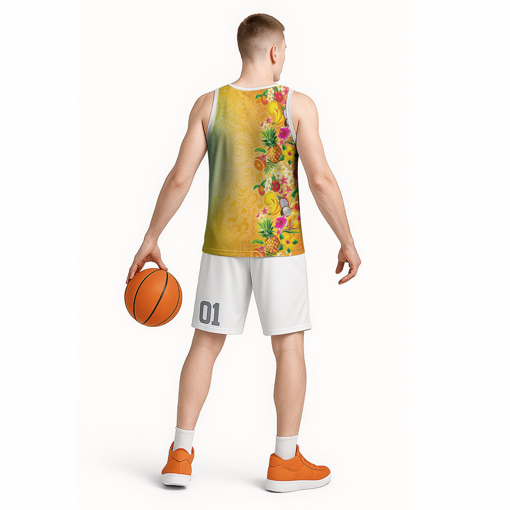 Hawaiian Tropical Fruits and Plants Basketball Jersey Kakau Pattern Summer Vibe LT03 - Polynesian Pride