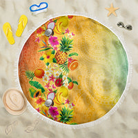 Hawaiian Tropical Fruits and Plants Beach Blanket Kakau Pattern Summer Vibe LT03 One Size 150cm Multicolor - Polynesian Pride