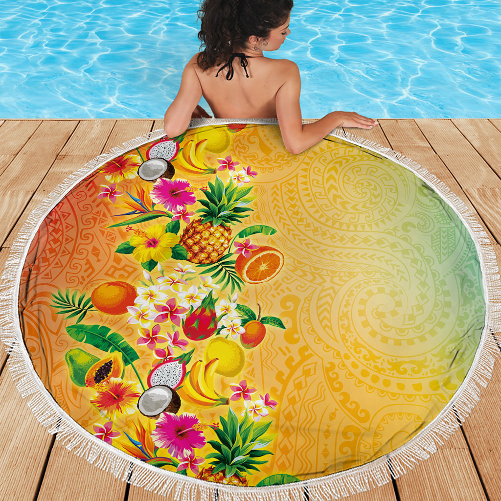 Hawaiian Tropical Fruits and Plants Beach Blanket Kakau Pattern Summer Vibe LT03 - Polynesian Pride