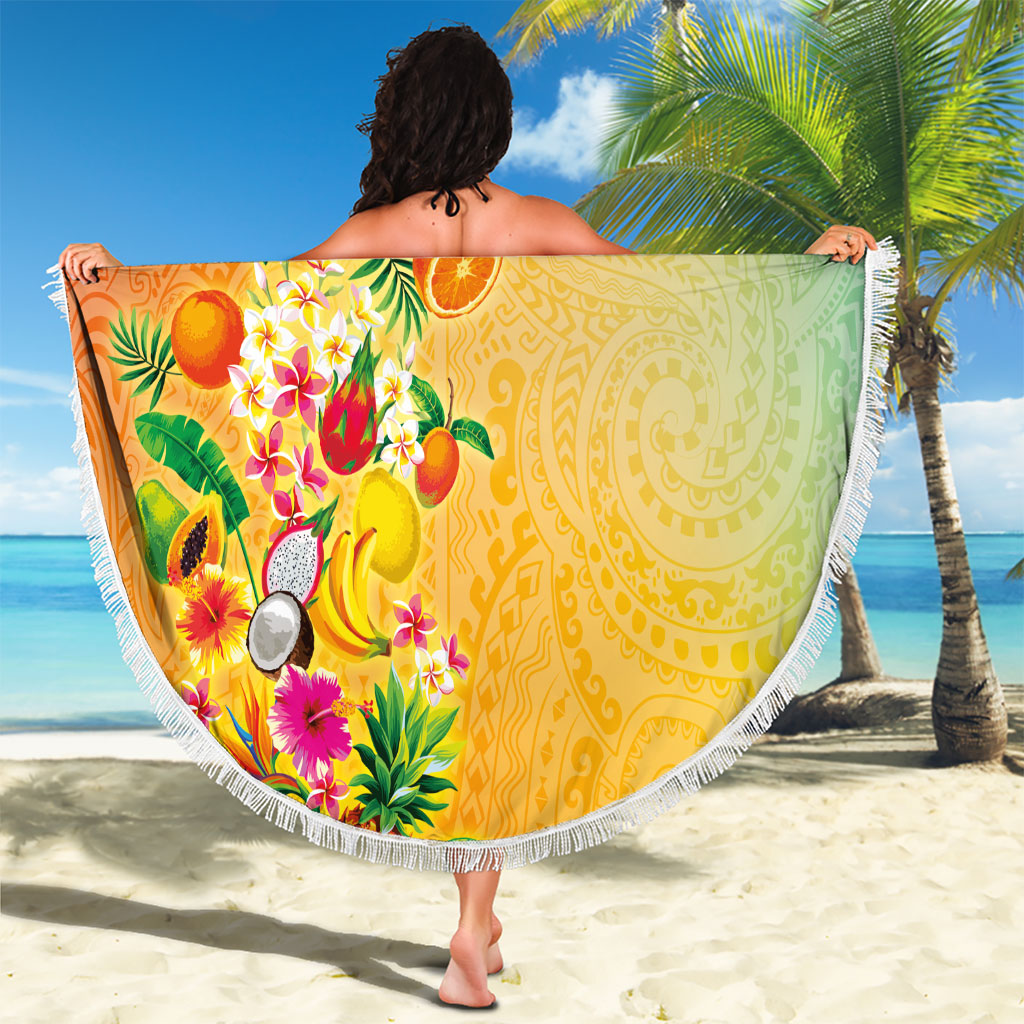 Hawaiian Tropical Fruits and Plants Beach Blanket Kakau Pattern Summer Vibe LT03 - Polynesian Pride