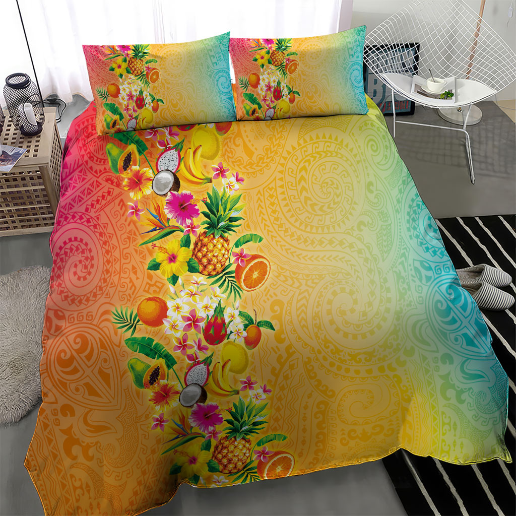 Hawaiian Tropical Fruits and Plants Bedding Set Kakau Pattern Summer Vibe LT03 - Polynesian Pride