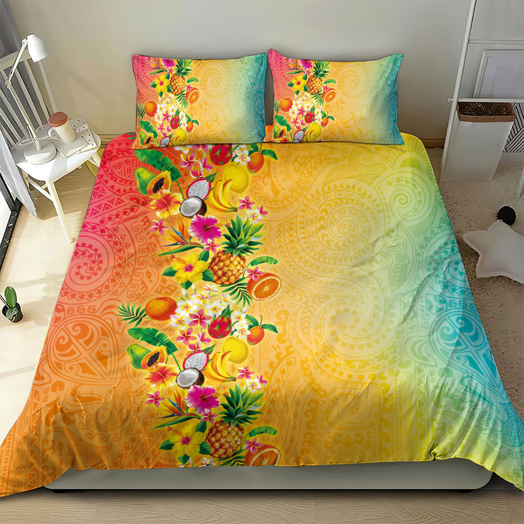 Hawaiian Tropical Fruits and Plants Bedding Set Kakau Pattern Summer Vibe LT03 - Polynesian Pride