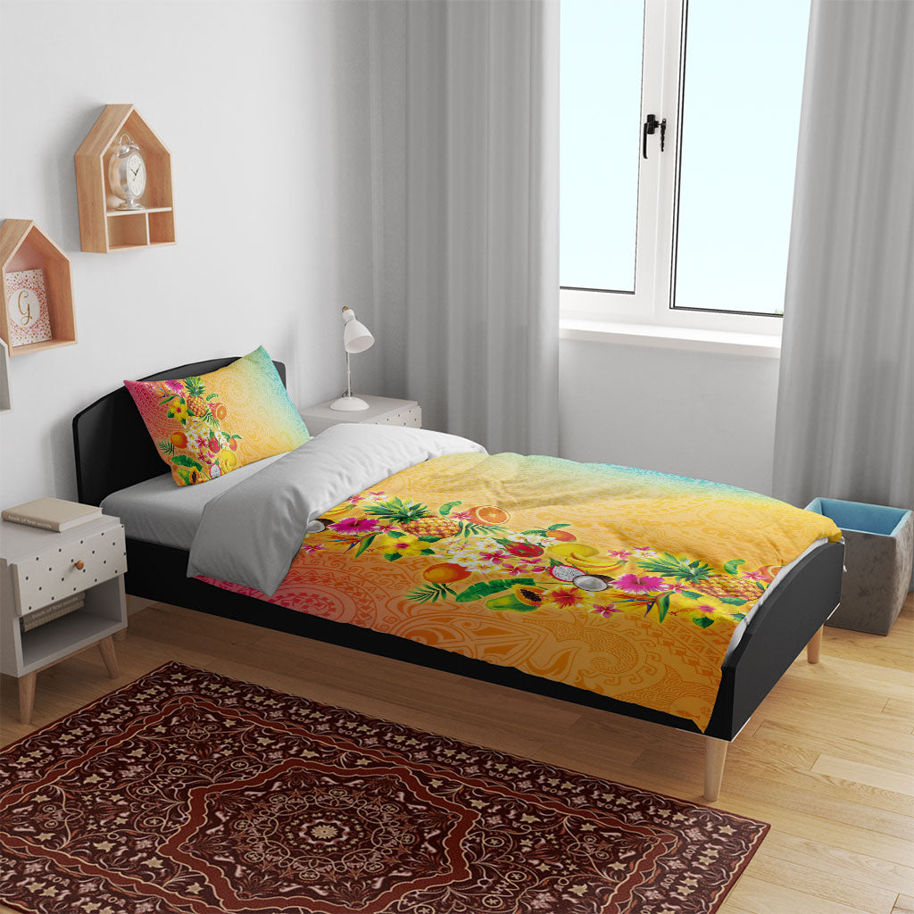 Hawaiian Tropical Fruits and Plants Bedding Set Kakau Pattern Summer Vibe LT03 - Polynesian Pride