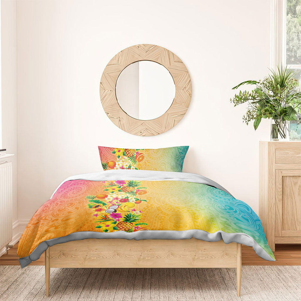 Hawaiian Tropical Fruits and Plants Bedding Set Kakau Pattern Summer Vibe LT03 - Polynesian Pride