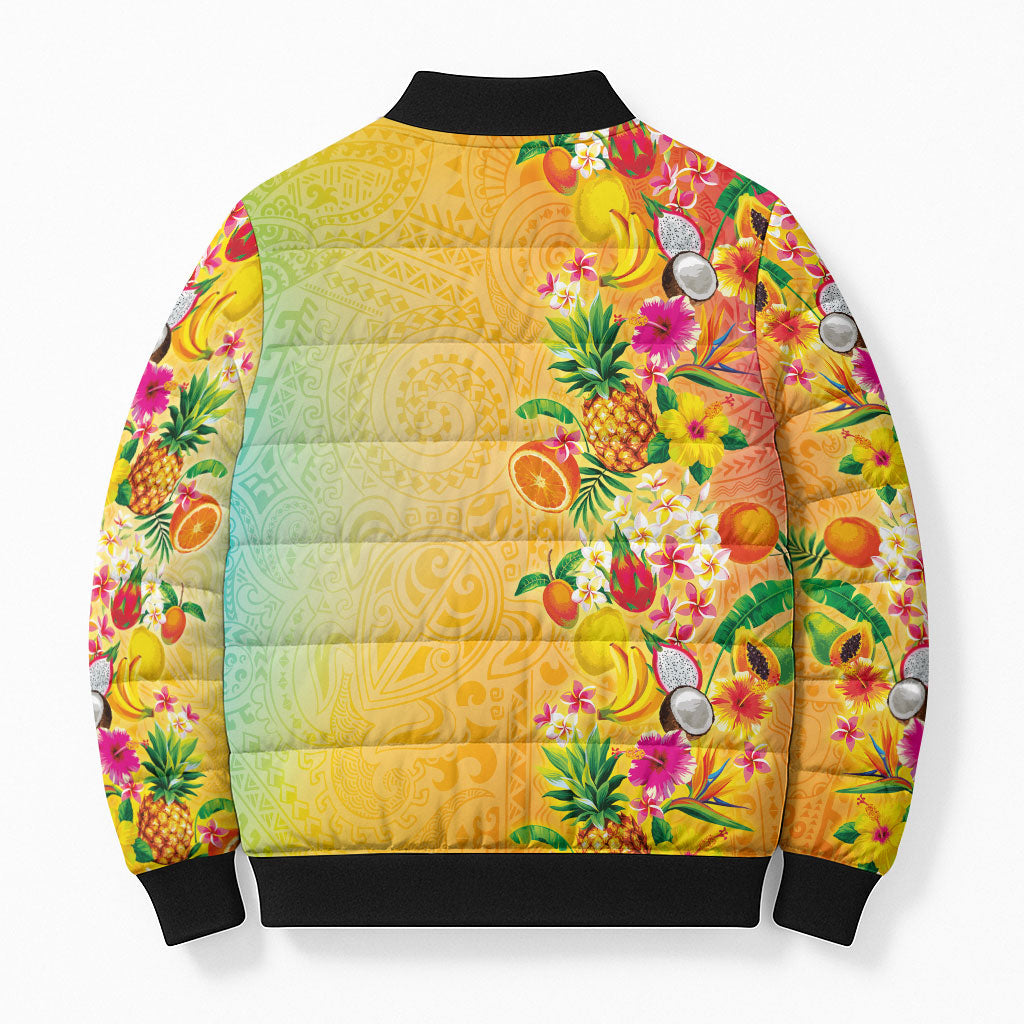 Hawaiian Tropical Fruits and Plants Bomber Puffer Jacket Kakau Pattern Summer Vibe LT03 - Polynesian Pride