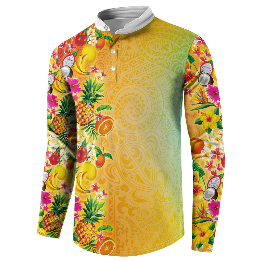 Hawaiian Tropical Fruits and Plants Button Sweatshirt Kakau Pattern Summer Vibe LT03 - Polynesian Pride
