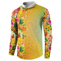 Hawaiian Tropical Fruits and Plants Button Sweatshirt Kakau Pattern Summer Vibe LT03 - Polynesian Pride