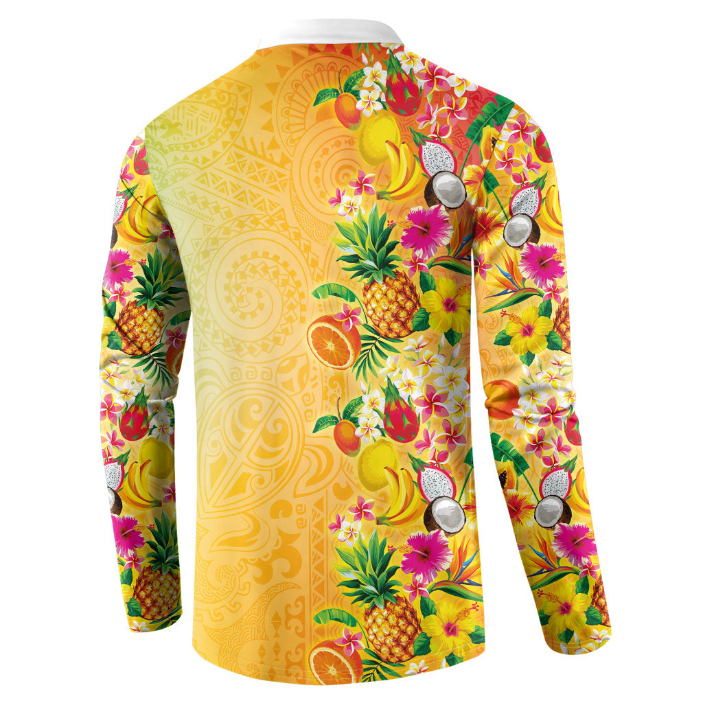 Hawaiian Tropical Fruits and Plants Button Sweatshirt Kakau Pattern Summer Vibe LT03 - Polynesian Pride