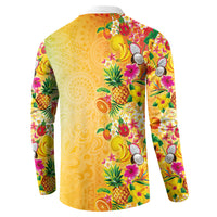 Hawaiian Tropical Fruits and Plants Button Sweatshirt Kakau Pattern Summer Vibe LT03 - Polynesian Pride