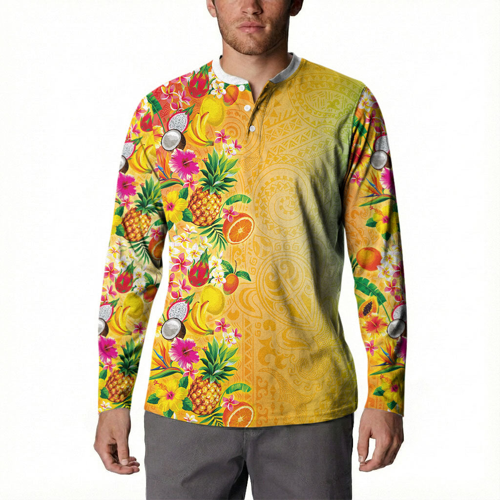 Hawaiian Tropical Fruits and Plants Button Sweatshirt Kakau Pattern Summer Vibe LT03 - Polynesian Pride