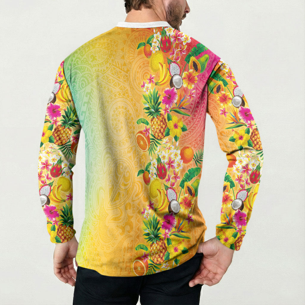 Hawaiian Tropical Fruits and Plants Button Sweatshirt Kakau Pattern Summer Vibe LT03 - Polynesian Pride