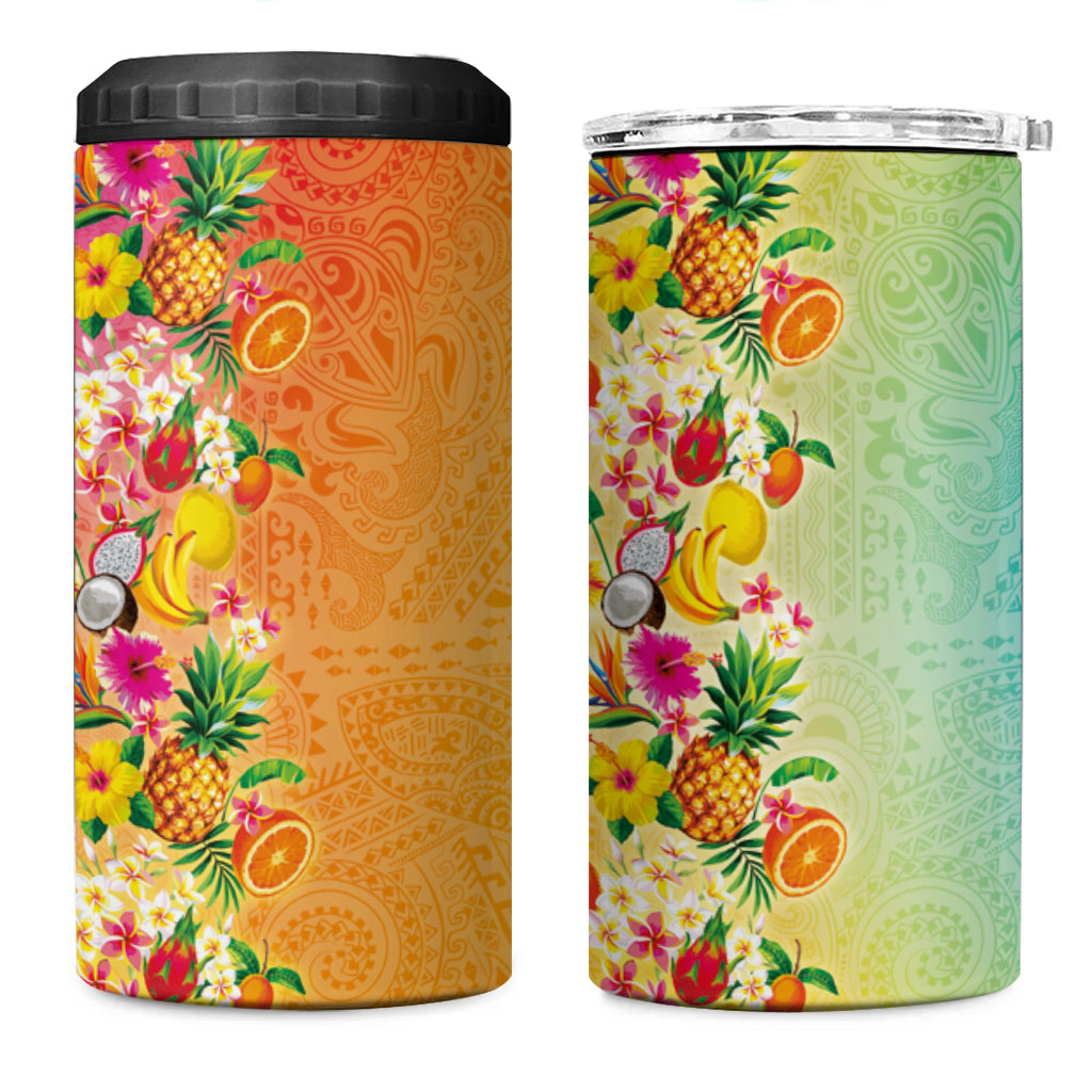 Hawaiian Tropical Fruits and Plants 4 in 1 Can Cooler Tumbler Kakau Pattern Summer Vibe LT03 One Size: 16 oz Multicolor - Polynesian Pride