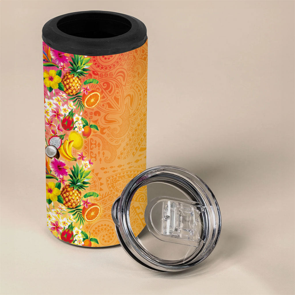 Hawaiian Tropical Fruits and Plants 4 in 1 Can Cooler Tumbler Kakau Pattern Summer Vibe LT03 - Polynesian Pride