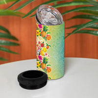 Hawaiian Tropical Fruits and Plants 4 in 1 Can Cooler Tumbler Kakau Pattern Summer Vibe LT03 - Polynesian Pride