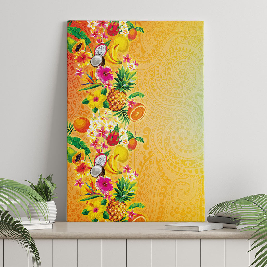 Hawaiian Tropical Fruits and Plants Canvas Wall Art Kakau Pattern Summer Vibe LT03 - Polynesian Pride