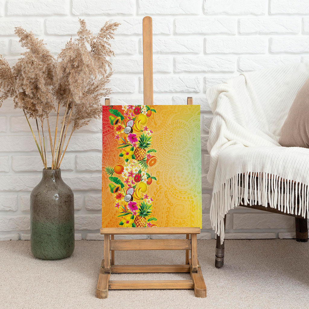 Hawaiian Tropical Fruits and Plants Canvas Wall Art Kakau Pattern Summer Vibe LT03 - Polynesian Pride