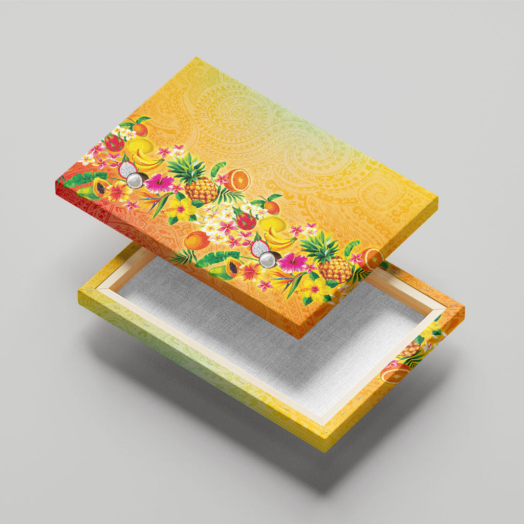 Hawaiian Tropical Fruits and Plants Canvas Wall Art Kakau Pattern Summer Vibe LT03 - Polynesian Pride