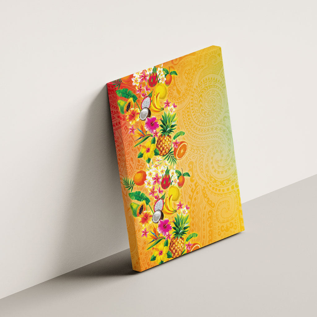 Hawaiian Tropical Fruits and Plants Canvas Wall Art Kakau Pattern Summer Vibe LT03 - Polynesian Pride