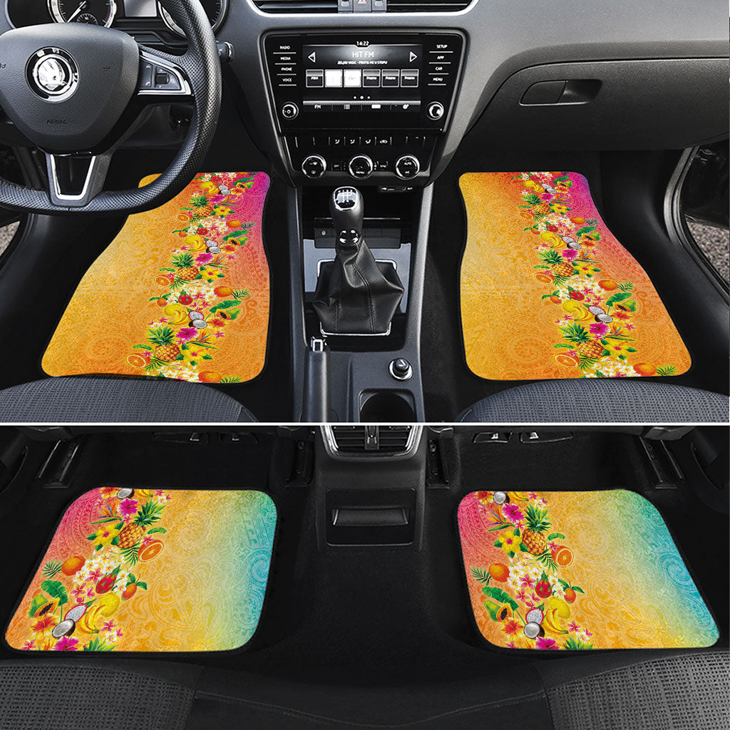 Hawaiian Tropical Fruits and Plants Car Mats Kakau Pattern Summer Vibe LT03 Set 4pcs Multicolor - Polynesian Pride