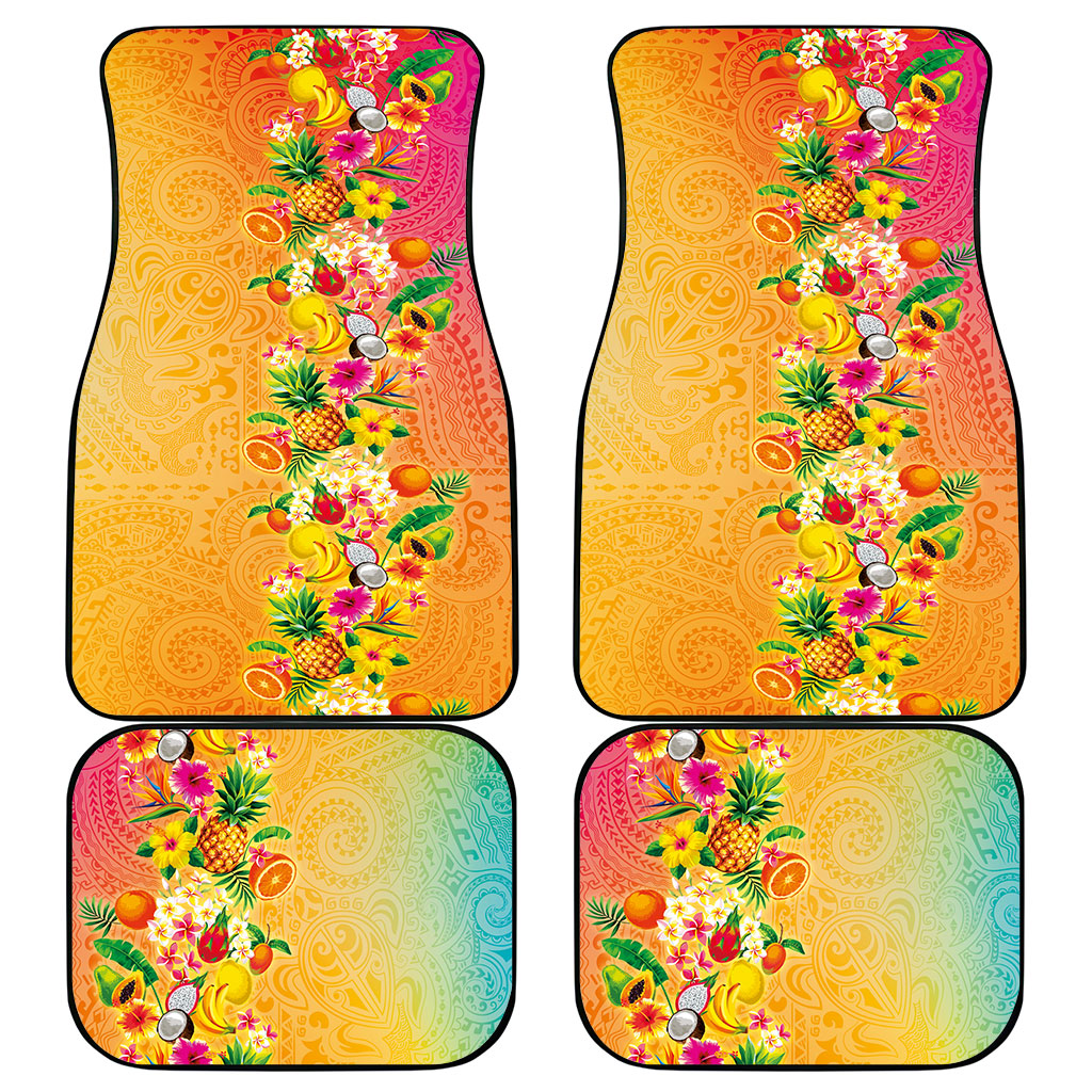 Hawaiian Tropical Fruits and Plants Car Mats Kakau Pattern Summer Vibe LT03 - Polynesian Pride