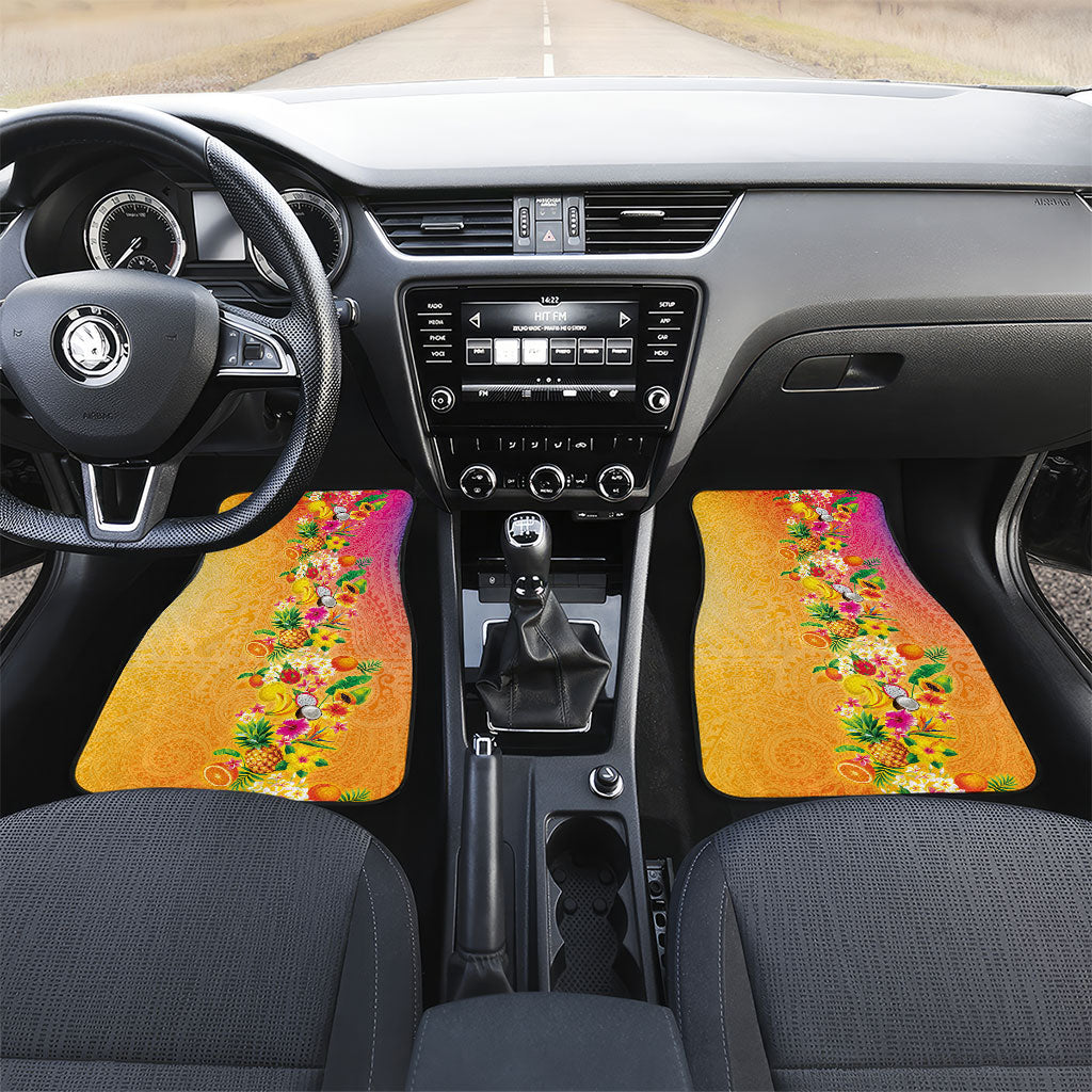 Hawaiian Tropical Fruits and Plants Car Mats Kakau Pattern Summer Vibe LT03 Set 2pcs - Front Multicolor - Polynesian Pride